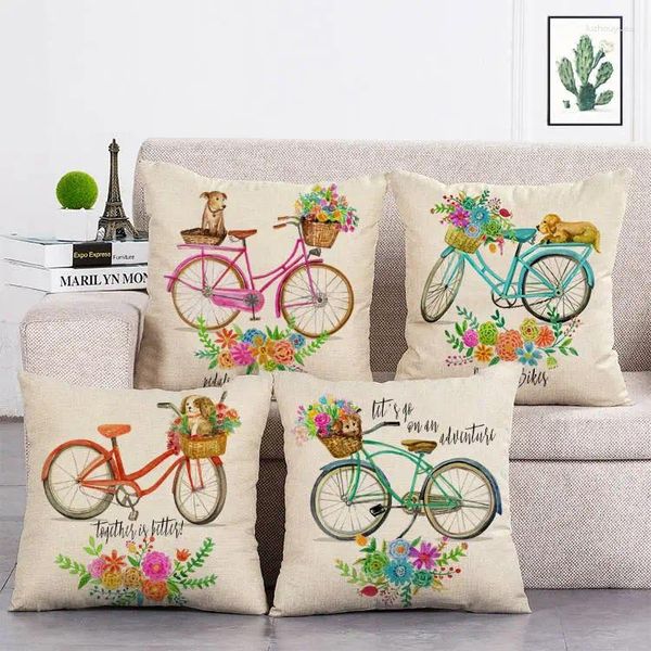 Almohada de dibujos animados de dibujos animados de bicicleta de flores de la torre de mariposa del patrón de avión cubierta de lino Decoración del hogar T136