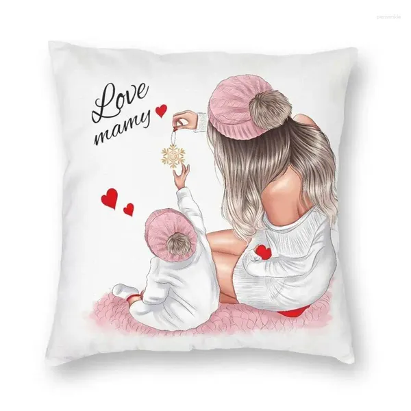 Decoración de la súper mamá y la cubierta del bebé de la almohada 3d dos lados estampados lindo caricatura madre amor por el coche