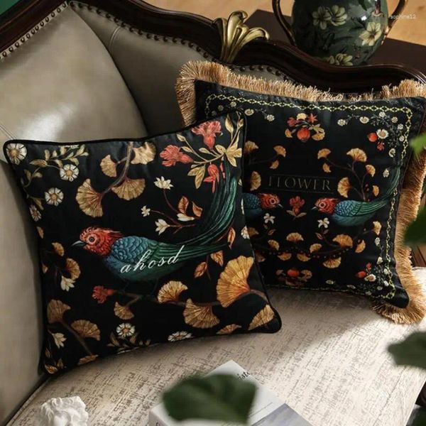 Tassels de moda de almohadas Caso decorativo Artistic British Antique Forest Antique Luxury Velvet Sofá Silla de cama Cossín