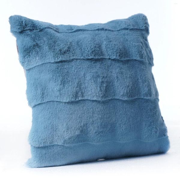 Funda de almohada de piel sintética decorativa para sofá, decoración para sala de estar, fundas azules de alta calidad