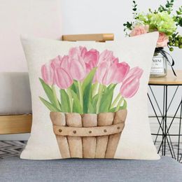 Oreiller couvercle floral de tulipes fleurs jet de taies d'oreiller fermeture zipper de fermeture tissu résistant à l'entretien facile pour la chambre