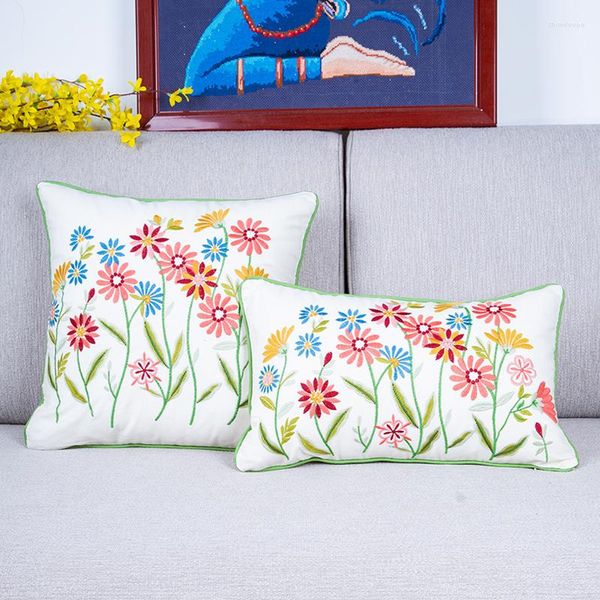 Oreiller couverture florale fleur sauvage marguerite Style campagnard coton broderie décoration de la maison pour salon canapé-lit