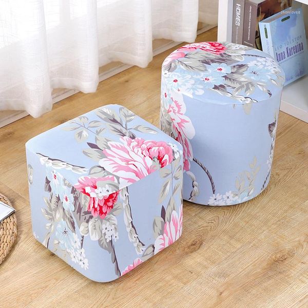 Oreiller Floral élastique pouf carré/rond couvre étui extensible stockage housse protecteur repose-pieds canapé repose-pieds tabouret capot