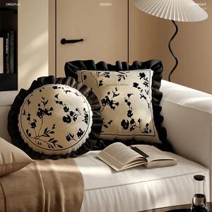 Kussen bloemenworpomslagen Beige Vintage Farmhouse Shams Black Lace Exquisite voor thuisbed bank bank 45x45 cm vierkant