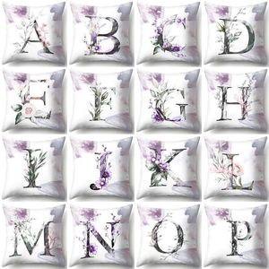 Taie d'oreiller décorative avec lettres et fleurs, taie d'oreiller, plante, arbre autour de l'alphabet, pour la maison, le canapé et la voiture, 45x45cm