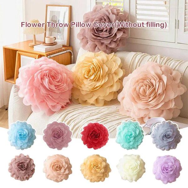 Oreiller fleur rose tulle 3d Cover Luxury Handmade Case Sofa Sofa tase d'oreiller Décoration de maison (sans remplissage)