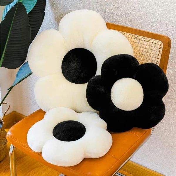 Almohada Flor Sentado Sofá Almohadilla Silla de Oficina Asiento Blanco Negro Soporte Lumbar Decoración de la Habitación