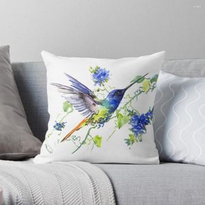 Coussin Colibri Volant Et Fleurs Bleues Jeté Décor S Pour Canapé