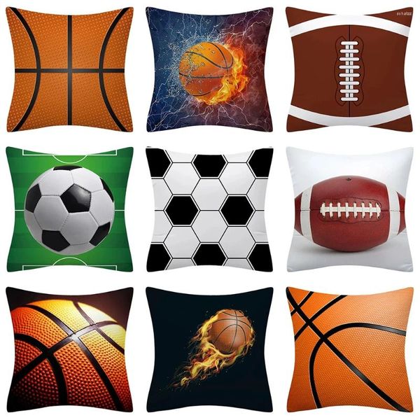 Oreiller Football Basketball Print Pattern Polyester Fibre Couverture pour le salon Decoration Sofa de salon 45x45 cm