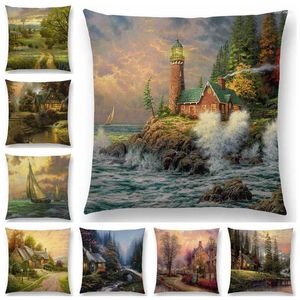 Pillow Forest Rivers Countryside Fields Gardens Painting Hermoso cuento de hadas de hadas