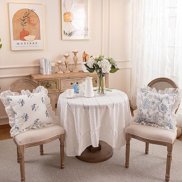 Oreiller pastorale française couvre brodé blanc bord à volants coton princesse jeter étui lit salle à manger chaise décoration