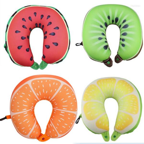 Oreiller Fruit U en forme de voyage nanoparticules cou pastèque Kiwi Orange voiture oreillers doux coussin Textile à la maison