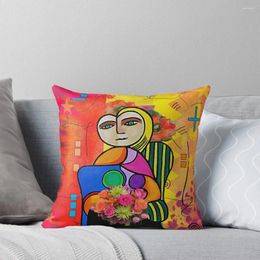 Kussen Funky Art Lady met bloemboeket Gooi decoratieve hoes Sofa S Covers