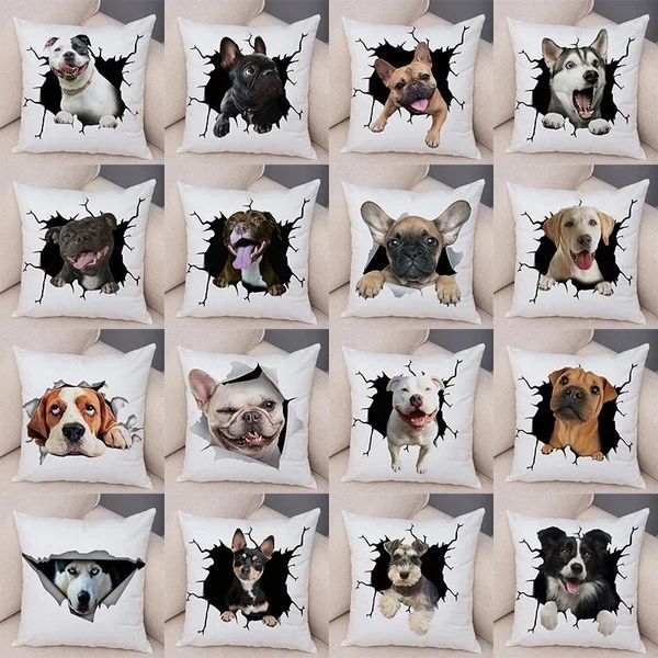 Oreiller drôle chien imprimé décoratif tai-oreiller de mode canapé de chambre à coucher de chambre lombaire décoration de maison 45x45cm