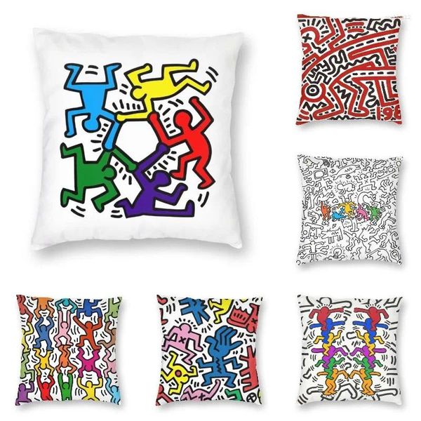 Almohada Funda Graffiti Figuras cubierta Resumen geométrico Haring Pinturas Arte Case para la funda de almohada de sofá decoración del hogar