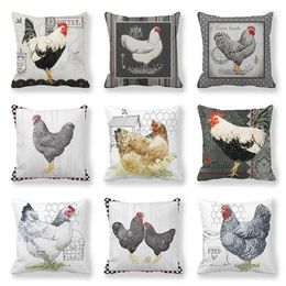 Oreiller drôle poule coq imprimé couverture 45x45 Cm Polyester ferme maison taie d'oreiller décorative Housse De Coussin