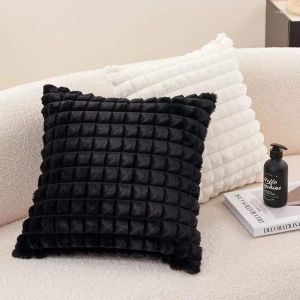 Funda de piel para almohada, supersuave, 30x50cm, 45x45cm, decorativa para sofá, sala de estar, decoración del hogar, funda de almohada, color blanco y gris