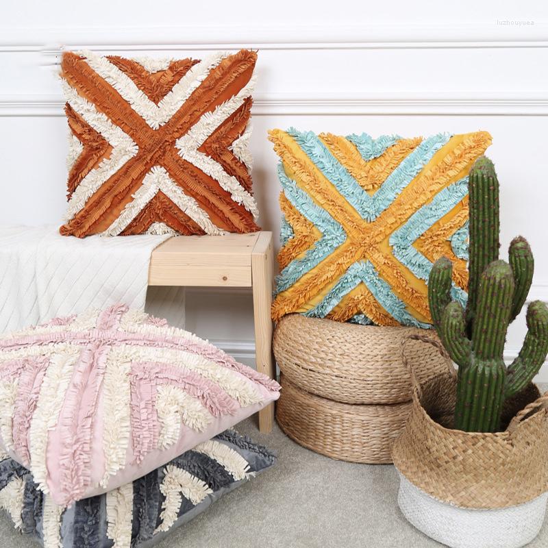 Travesseiro geométrico artesanal placa flor capa de veludo cor combinando 45x45 almofadas decorativas para sofá decoração de casa