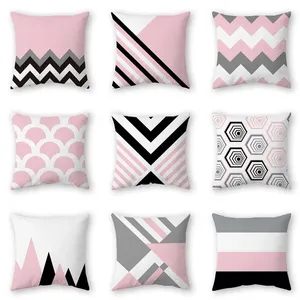 Oreiller motif géométrique rose noir blanc imprimé couverture moderne géométrie abstraite lombaire taie d'oreiller canapé décor à la maison taie d'oreiller