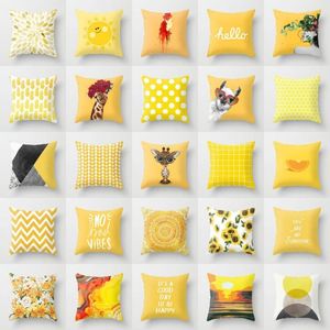 Pillow Geometric Yellow Giraffe Animal Design Cover 45x45cm Decorative Pillowcase Home Decor Living Room Sofa Covers