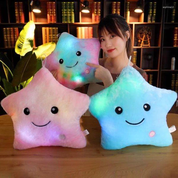 Almohada brillante estrella de cinco puntas linda luminosa colorida estrellas coloridas para niñas juguetes ligeros regalos de Navidad decoración del hogar