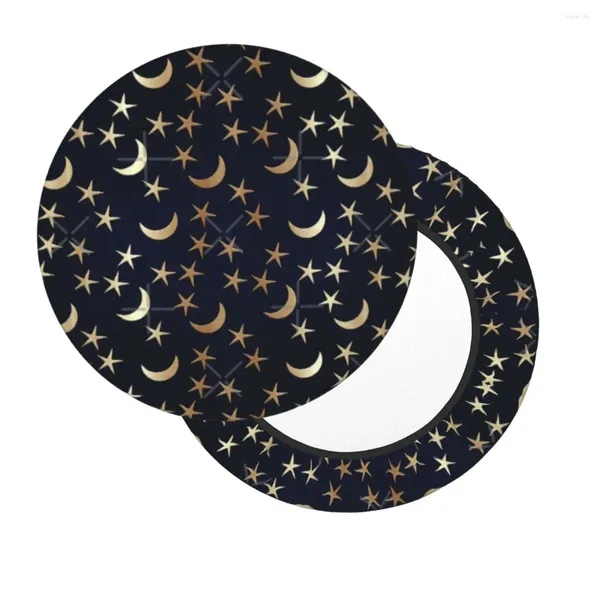 Almohada Lunas de oro Estrellas Fondo azul Cubierta de silla de barra redonda Decoración de Halloween Regalo del festival Adecuado para la oficina