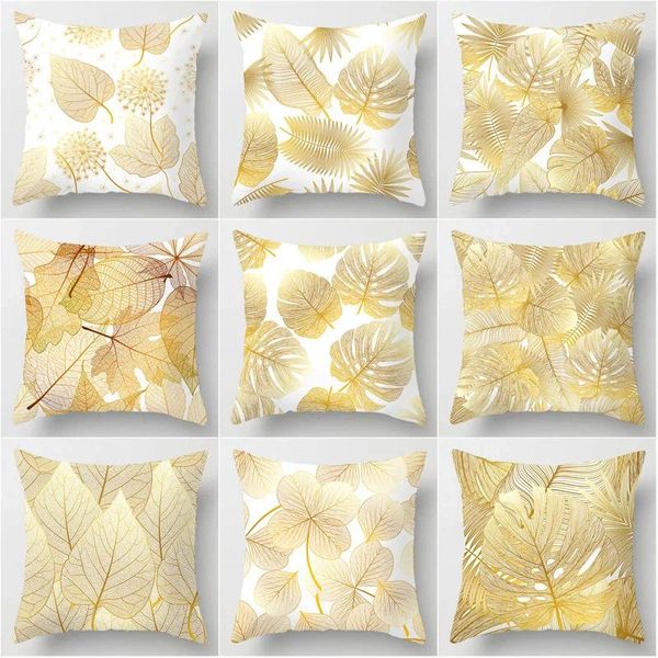 Taie d'oreiller à motif de feuilles de fleurs dorées, taie d'oreiller en Fiber de Polyester douce, décoration de la maison, housse de canapé 18 X pouces 45 Cm