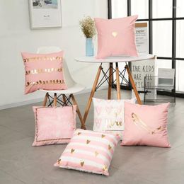 Almohada Golden Heart Pink Cover Soft Gold Lámina Niñas Habitación Hogar Decorativo para Sofá Cama Cremallera Abierta 43x43cm