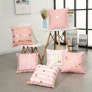 Kussen gouden hart roze hoes zacht gouden folie meisjes kamer huis decoratief voor bank bed ritssluiting open 43x43cm