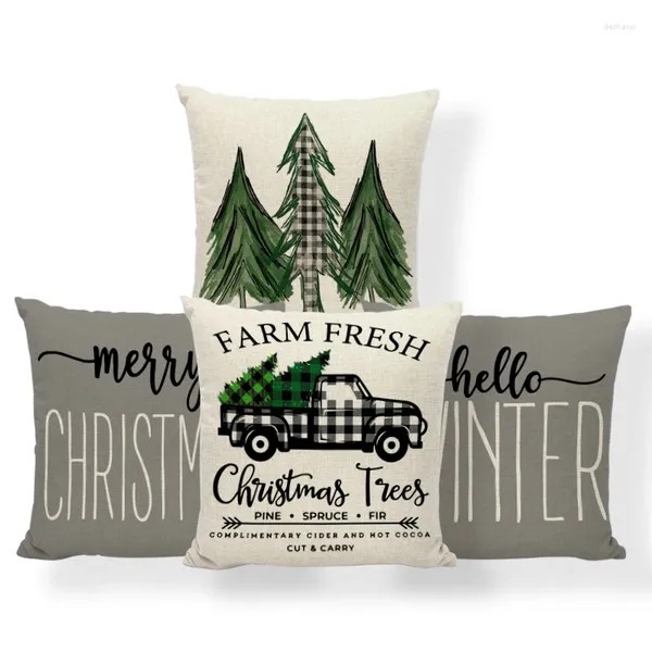 Almohada cubiertas de Navidad gris decoraciones de la granja camión de árbol feliz hola decoración de invierno