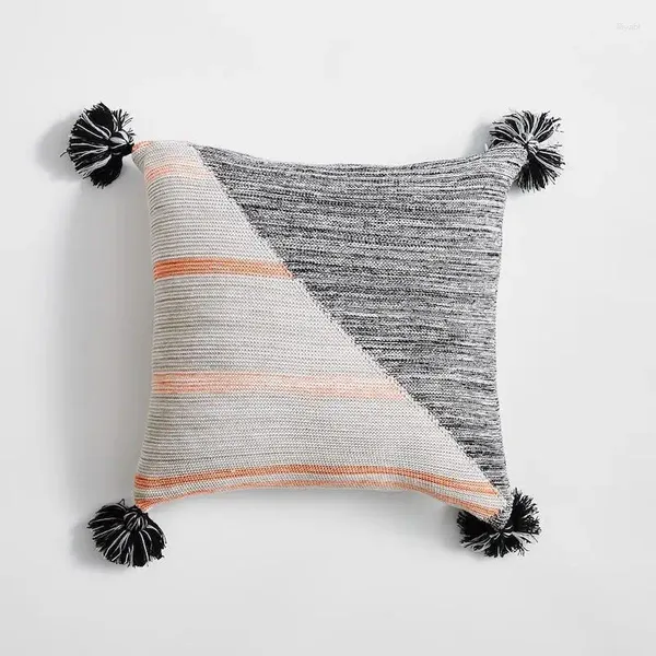 Oreiller gris, étui à tricoter, housse décorative à rayures pour canapé, décorations chaudes pour la maison