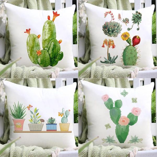 Oreiller Vert Cactus Impression Taie D'oreiller 45 Cm Plante Polyester Couverture Maison Chambre Balcon Jardin Extérieur Décorer Cas