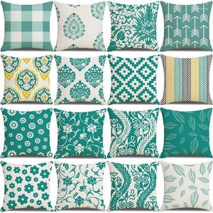 Oreiller vert géométrique couverture florale 45X45 cm lettre impression lin taie d'oreiller Style nordique décoratif canapé maison jeter