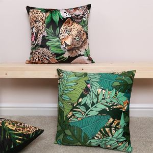 Kussengroene jungle fluweel deksel 45x45cm 30x50cm jaguar tropische boskast zachte kussens voor thuisbank decoratief