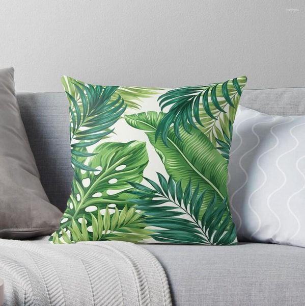 Almohada Verde Hojas Tropicales Tiro S Cubierta Sofá Decorativo