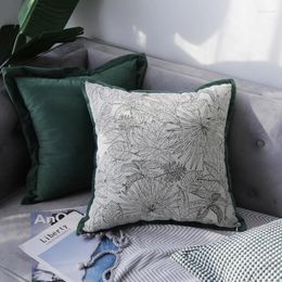 Almohada de terciopelo verde plantas naturales jacquard chenille estuche decorativo estilo country silla de sofá cama primo