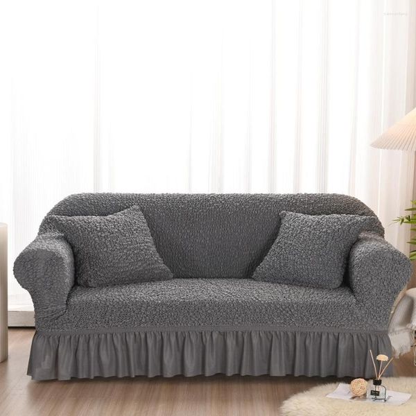 Funda elástica gris para sofá (falda) para sala de estar, funda elástica de terciopelo, funda para silla, sofá, decoración del hogar, 1/2/3/4 plazas