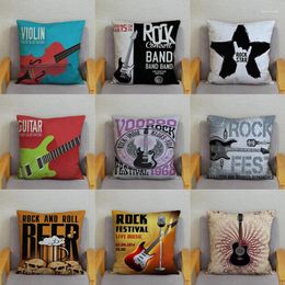 Pillow Guitar Music Band Imprimés d'oreiller Retro Rocks Rocks Covers Covers Home Sofa Decor Peelowlip For Musician Gift