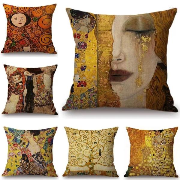 Almohada Gustav Klimt Galería de arte Cubierta impresa Decoración del hogar Caso de lujo Sofá decorativo Lanzamiento de coche