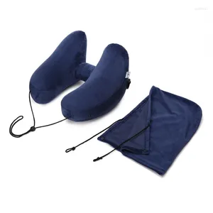 Almohada H forma inflable viaje con capucha plegable ligero siesta cuello asiento de coche oficina avión cojín para dormir