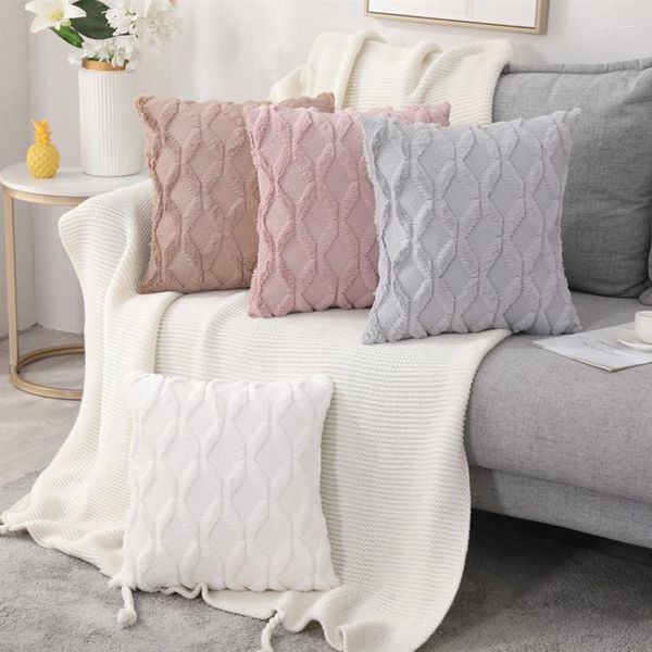 Housse de taie d'oreiller matelassée en peluche, couleur unie, pour canapé, chambre à coucher, salon, décoration de salle, 45x45cm