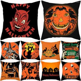 Funda de almohada de Halloween, 45x45cm, cubierta naranja y negra, decoraciones, Castillo de terror, Web impresa