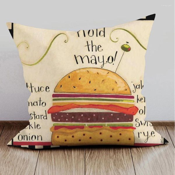 Almohada Hamburguesa Huevos Café Retro Póster Cubre Hogar Amigos Palabras en inglés Caja decorativa