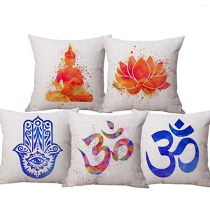 Oreiller hamsa hand bouddhisme imprimé couverture om symbole lotus fleur almofadas décorativas oreiller pour canapé 45x45cm