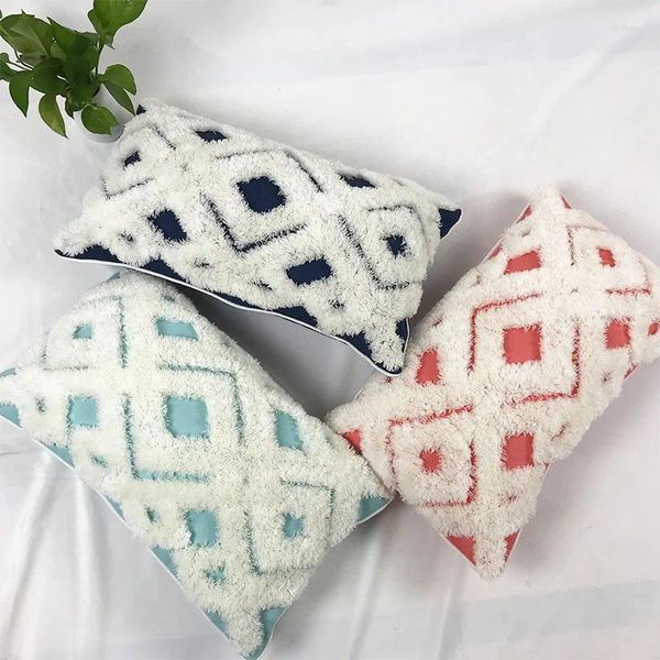 Pillow de cubierta hecha a mano peluche blanco con rectángulo con flecos para el asiento sofá lienzo decorativo de hogar simple 30x50cm