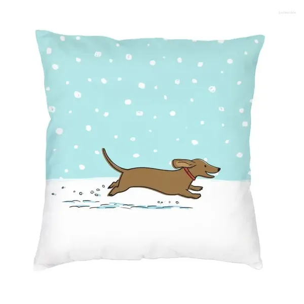 Oreiller Happy Holiday Snow Dosshund Cover 45x45cm Home Decorative 3D Printing mignon Wiener Dog Throw Case pour le salon