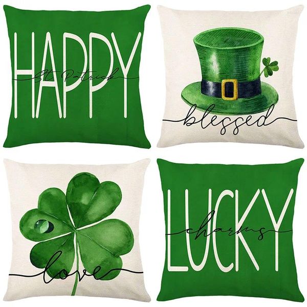 Oreiller heureux St. Patrick Shamrock Lucky Love Green Hat Cover Nordic Irish Style Home Decorative Linen Case