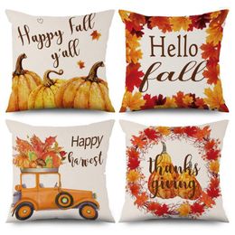 Almohada Cosecha Otoño Cojines decorativos Funda Calabaza Hojas de otoño Acción de Gracias Poliéster Sofá Habitación Funda Decoración para el hogar Fundas de almohada