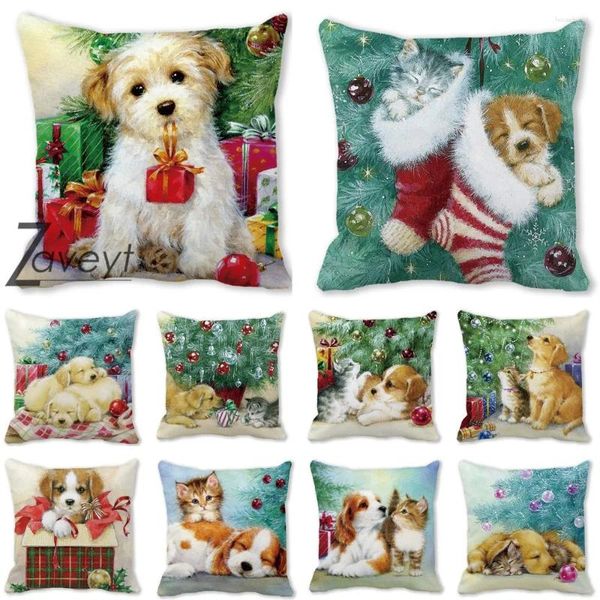 Oreiller tenu cadeaux boîte noël chien Santa chaussettes sommeil animal chat imprimé couverture douce courte en peluche jeter étui (pas d'oreillers)