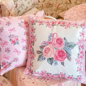 Kussen Hoogwaardige roze kussensloop Boog Bloem Decoratieve kussens voor Sofa Dubbelzijdige bedrukte 40x40 vierkante hoes